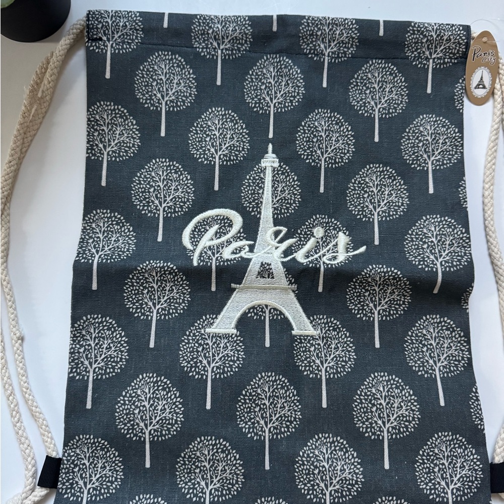 Paris Drawstring Backpack with Eiffel Tower Design